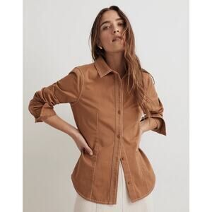 Madewell Darted Button-Up Long Sleeve Collared Shirt Brown Womens Size 12